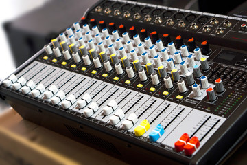 Control panel of the modern sound mixer