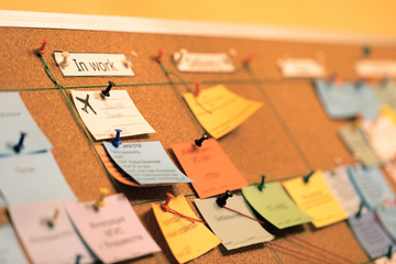 Tasks board use in agile methodology, scrum and project management during their software...