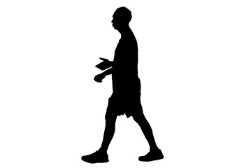 Silhouette running.This is men run exercise for Health At area Stadium Outdoors on white background with clipping path.