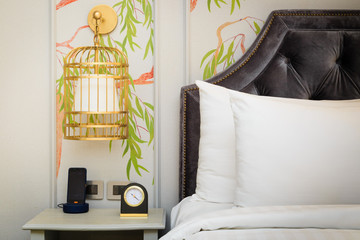 vintage style bed in bed room closeup