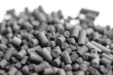 Marco, shallow focus of carbon granules showing microscopic holes within the granules. Used as a purifier and antioxidant in both marine, pharmaceutical  and industrial processes.