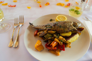 Fish dish - roasted trout with vegetables