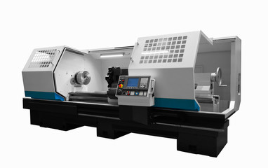 Manufacturing professional lathe machine. Industrial concept. Programmable modern digital lathe...