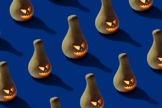 Pattern of Halloween Pumpkin on blue background