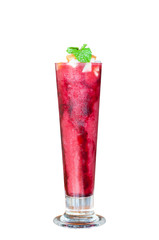 Mix fruits smoothie beverag in high glass isolated on white.