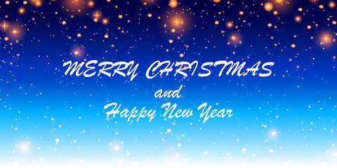  Glowing stars .Lights and snowfall in the night winter sky.