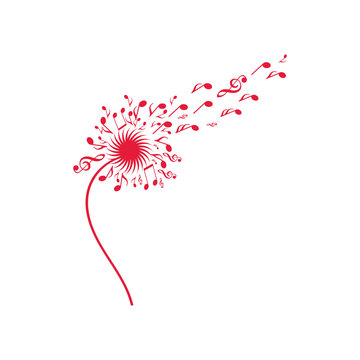 Dandelion silhouette made from musical notes, with some notes flying away towards a G-clef.A video of this motif is available as well.