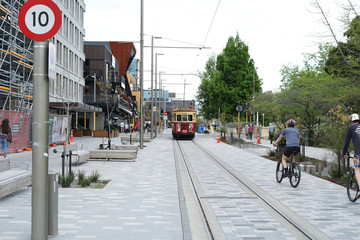 6th October 2019,Christchurch,New Zealand.Tram in the middle of Christchurch city.Public transportation.