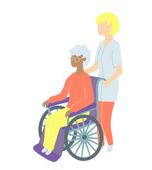 Nursing home. Care for people with disabilities and oldster. Carers and social workers