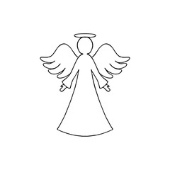 Vector illustration of black angel outline with wings on white background