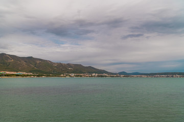 View of the southern resort town of Gelendzhik against the mountains.