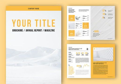 Annual Report Brochure Layout with Yellow Accents