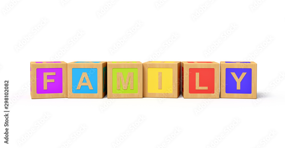 Poster 3d rendering of alphabet toy blocks.