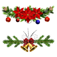 Christmas decorations with fir tree golden jingle bells