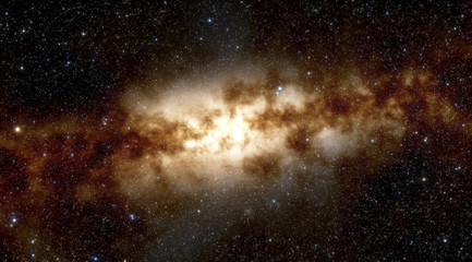 Billions of stars in the Milky Way galaxy. Bright center of the galaxy. Beautiful clusters of stars.