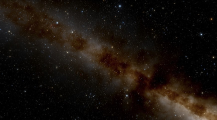 Billions of stars in the Milky Way galaxy. Bright center of the galaxy. Beautiful clusters of stars.