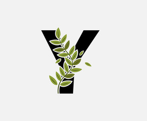 Initial Y Letter Logo Icon,  Created with Green Plant Branches. Nature Green Plant Y Letter Design. 