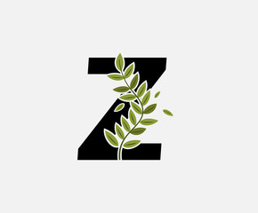 Initial Z Letter Logo Icon,  Created with Green Plant Branches. Nature Green Plant Z Letter Design. 