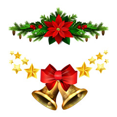 Christmas decorations with fir tree golden jingle bells