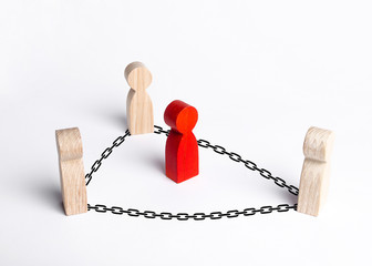 People surrounded the red man with chains. Catch the criminal, neutralize the offender. keep in...
