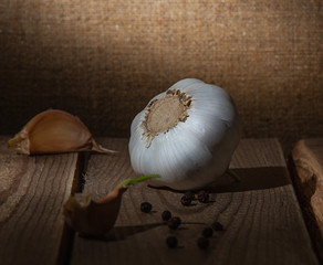 garlic on wooden board