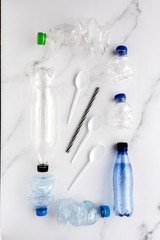 Plastic bottles to recycle. Knolling concept