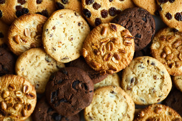 Close up of Various oat cookies, chocolate chip