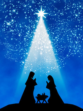 Blue Christmas Nativity scene background Stock Illustration | Adobe Stock