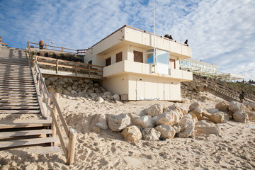 Obraz na płótnie Canvas surveillance station lifeguard tower on a beach in city center Lacanau France