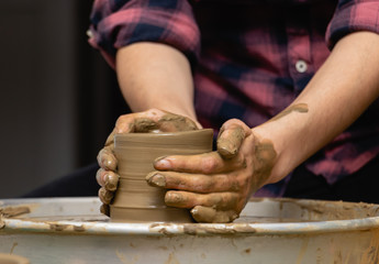 Pottery work from a close-up point of view