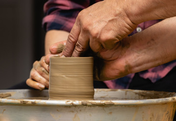 Pottery work from a close-up point of view