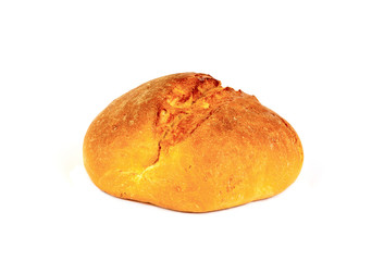 round homemade bread closeup isolated on white background