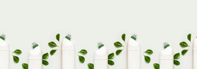 Seamless Pattern of White plastic bottle for liquid detergent cleaning agent bleach antibacterial...