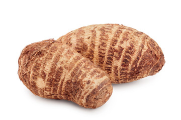 fresh taro root isolated on white background