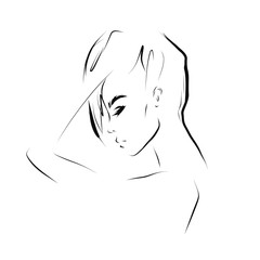 Hand-drawn portrait of young woman. Face of beautiful girl in profile. Fashion illustration in sketch style. Vector