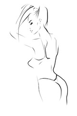 Seductive young woman in lingerie. Female slender body. Hand-drawn illustration, sketch. Vector
