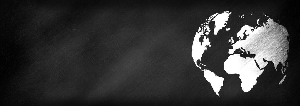 World continents painted on a blacboard panorama