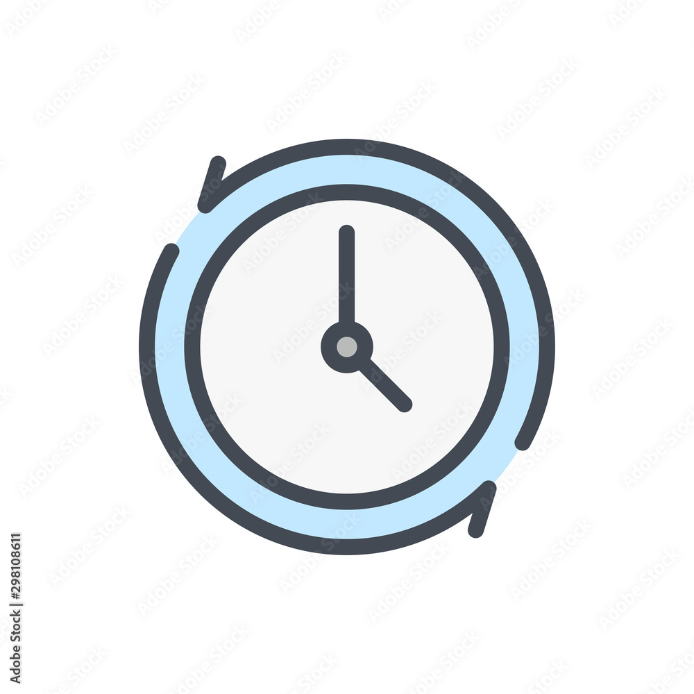 Poster update clock and watch color line icon. turn back time vector outline colorful sign.
