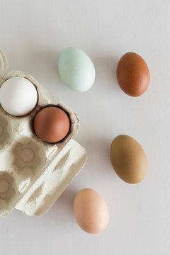 Natural colored eggs from Araucana and Marans chickens