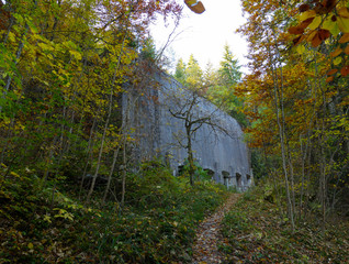 OBERSALZBERG, GERMANY - October 29, 2018: WW2 remains, Coal bunker - Remains of Hitlers Berghof, Obersalzberg, Berchtesgaden, Bavaria, Germany