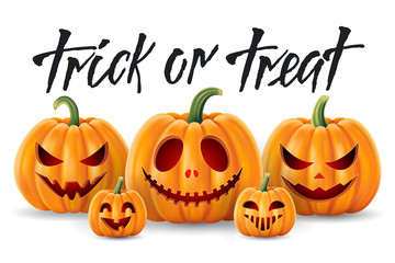 Halloween background, pumpkins set. Greeting card for party and sale. Autumn holidays. Vector illustration EPS10.