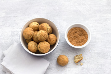 Freshly baked snickerdoodle cookies with cinnamon on a gray background, top view. traditional american cookies