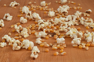 Popcorn on a wooden board