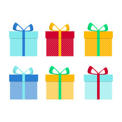 Set with gift for any design. Colorful blank cardboard package box. Product packaging. White background. Surprise symbol. Gift box Vector design template. Holiday background. Christmas vector