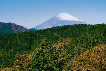 令和元年初冠雪した富士山（箱根にて）