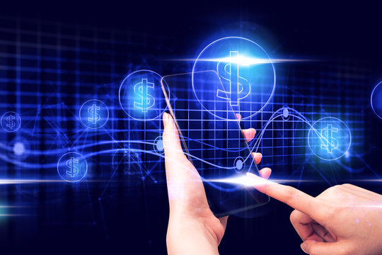 hand with ai data connect to social network for bitcoin money dollar online crypto currency trade business application concept, digital asset risk financial