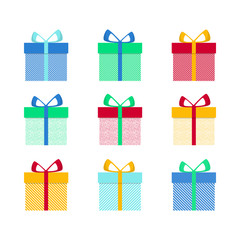 Set with gift for any design. Colorful blank cardboard package box. Product packaging. White background. Surprise symbol. Gift box Vector design template. Holiday background. Christmas vector