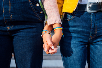 Close up of hands of diverse races. Diverse races concept.