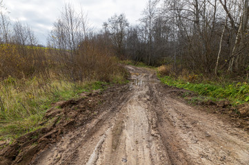 Autumn landscape. Off-road and mud
