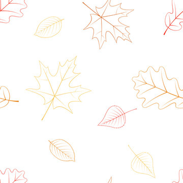 Autumn leaves seamless pattern. Outline illustration. Vector background